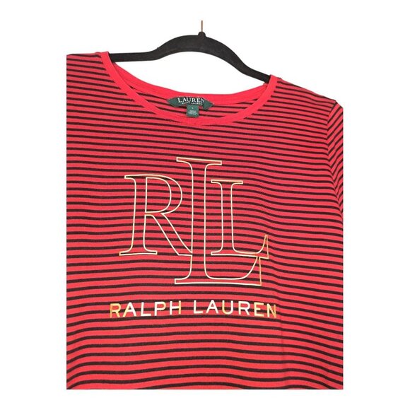 Lauren Ralph Lauren Red Black Stripe Logo Short Sleeve T-Shirt Top Size: Large - Picture 6 of 6